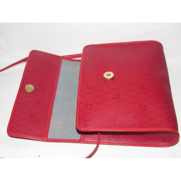 Dior Vintage Red Honeycomb Print Crossbody 2-Way Coated Canvas And Red Leather - Picture 6 of 12